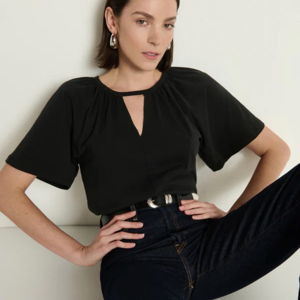 Nation LTD Black Keyhole Tee | Minimalist Elevated Basic Short Sleeve Top